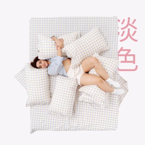 Image of Haus & Kinder Double Bed Bedsheet 90 x 100 | 186 TC Pure Cotton Bed Sheet Double Bed with 2 Pillow Covers | Queen Size Bed Sheet | Awairo Check Soft Pastel