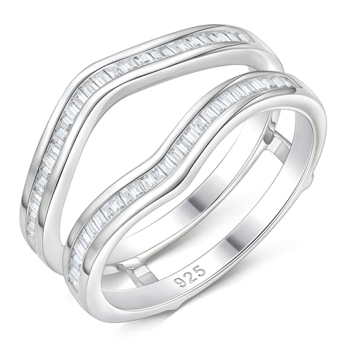 Newshe Jewellery AAAAA Cz Ring Enhancers for Engagement Rings 925 Sterling Silver Curved Wedding Bands for Women Emerald Size 5-10
