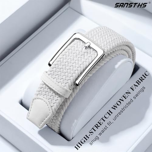 Image of SANSTHS Elastic Woven Golf Belt for Men, 1.3 inch Casual Stretch Braided Web Belt with Pin Buckle for Golf Jeans Casual Pants
