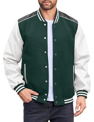 COOFANDY Herren-Bomberjacke mit Lederärmeln, Baseballjacke, Letterman,...