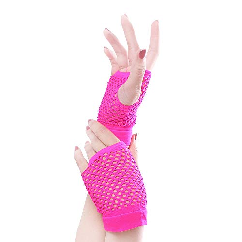 Lace Up Gloves Stretchable Fingerless Neon Fishnet Gloves (10 Pairs) for Parties, Costumes - Assorted Colors (Color : Light blue) (Rose Red) - Main Image