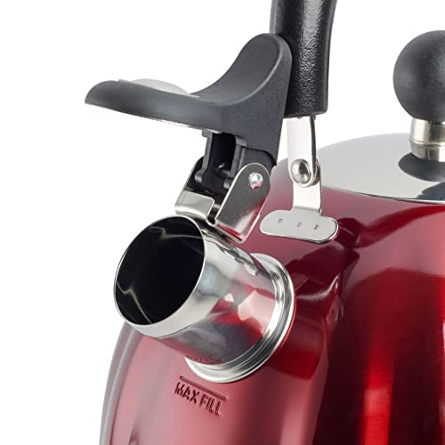 Mr. Coffee Twining 2.1 Quart Pumpkin Shaped Stainless Steel Whistling Tea Kettle, Metallic Red #TOP3