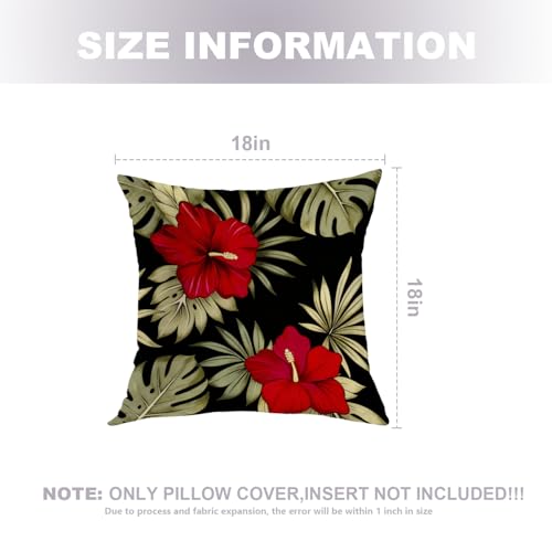 Housse de coussin fleurs hibiscus rouge coton premium de 45cm - 6
