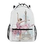 Ballerina Eiffel Tower School Backpack , Ballet Dancer Bookbag Schoolbag Daypacks Shoulder Bag Laptop Bag for Teens Kids Boys Girls
