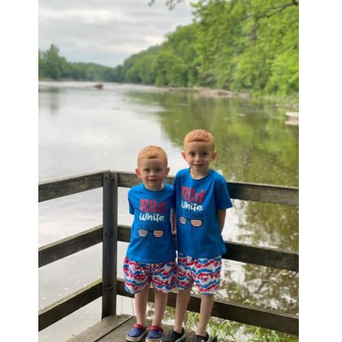 Image of Boys 2pc Shorts Set Outfit Short Sleeve Shirt with Bold Applique Print and Shorts