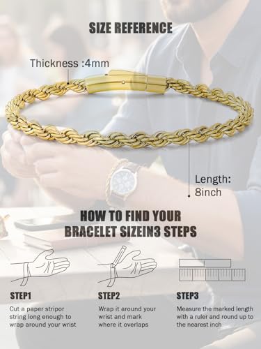 Pulsera de cadena cuerda 4mm para hombre y mujer miniatura 5