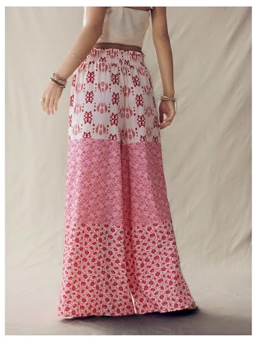 MakeMeChic Women's Boho Wide Leg Palazzo Pants Drawstring Paperbag Waist Trousers with Pockets3