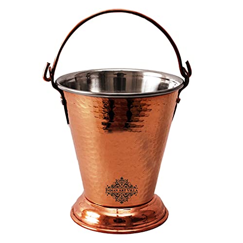 Image of Indian Art Villa Steel Copper Hammered Design Bucket, Serveware & Tableware for Home, Hotel & Restaurants, Volume-550 ML, Set of 2