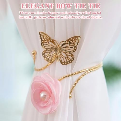 Image of HASTHIP 2Pcs Curtain Tie Backs, Metal Cut-Out Butterfly Floral Charm Curtain Holdbacks, Decorative Drapery Holder Tiebacks Window Curtains Accessories for Living Room, Bedroom