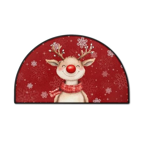 GLENLCWE Christmas Elk Snowflakes Semi Cicular Floor Door Mat for Indoor Outdoor 30x18 Inch Welcome Front Doormat for Inside House Living Room Bedroom Kitchen Decor
