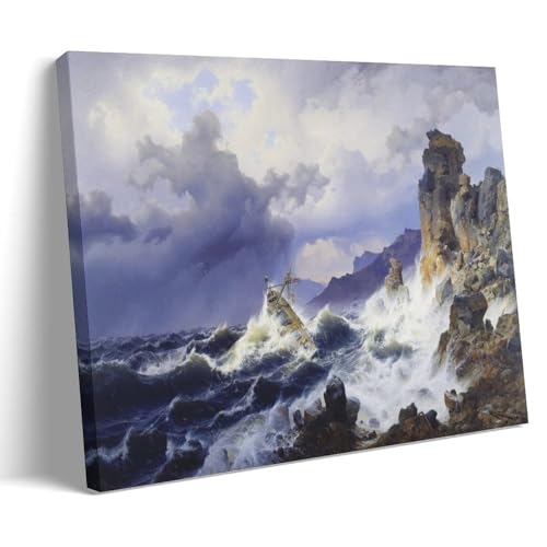 Storm on The Sea Andreas Achenbach impression sur toile 20x30 cm