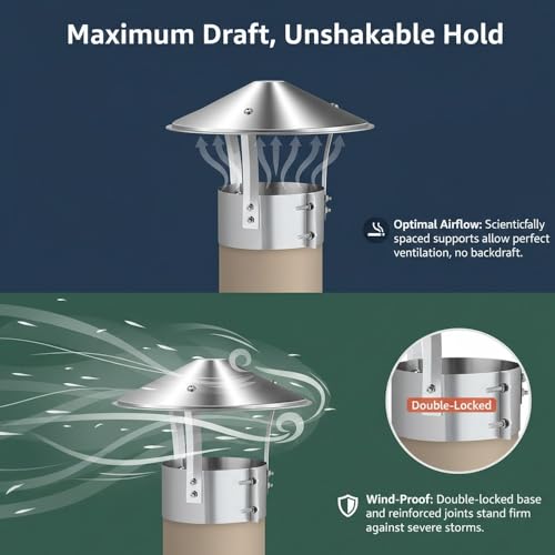 Sombrerete de chimenea exterior e inoxidable para estufas de leña 4