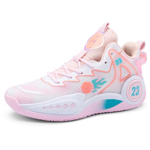 CJSPORX Women Men Basketball Shoes Non Slip Breathable Outdoor Fashion Unisex Sneakers Pink Size 8