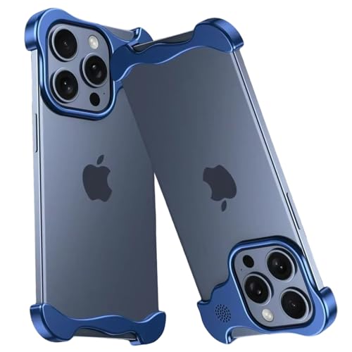 Coque sans cadre en métal pour iPhone 15 Pro Max en aluminium aérospatiale bleu