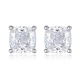 Sterling Silver Stud Earrings,Cushion Cut 7MM (4Ct/Pair) 5A Cubic Zirconia Earrings Hypoallergenic, Jewelry Gifts for Her Birthday Christmas