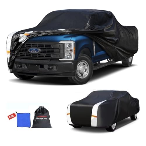 Image of Ford F250 Truck Cover Custom Fit 2001-2026 Crew Cab Short Bed(6.8') with Door Zipper, 10 Layers Outdoor Heavy Pickup Truck Cover Waterproof All Weather, Wind Dust Sun Protector.