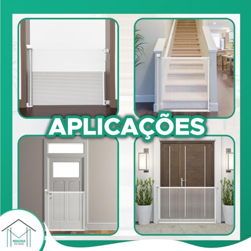 Portão Retrátil para Bebês e Animais de Estimação, Magna Home, Branco, PVC e ABS, 89cm x 1,8m