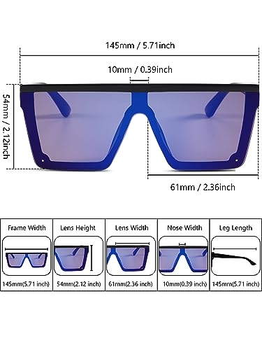 Frienda 4 Pairs Oversized Flat Top Sunglasses Vintage Square Sunglasses Unisex Square Shade Large Sunglasses for Women Men (Ice blue, Gray, Silver, Gradient Brown)2