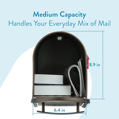 Architectural Mailboxes Franklin™ Weather-Resistant Steel Metal Post Mounted Mail Box for Outside, Bronze, Medium Curbside Mailbox with Magnetic Latch, USPS Approved for Residential Delivery