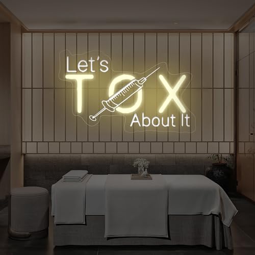 Image of Let's Tox about it Neon Sign Botox LED Light Injector Spa Studio Decor | USB Powered Dimmable Beauty Spa Sign Medspa Decoration Business Open Welcome Wall Art, 15.7 inchx9.4 inch, Warm White