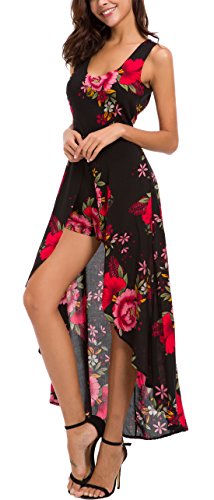 Kormei Womens Sleeveless Scoop Neck Floral Rayon Party Split Maxi Romper Dress4