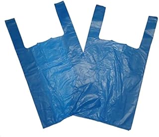 Tezraftaar® 200 x Vest Style Plastic Carrier Bags 11" x 17" x 21", 14mu Blue Heavy Duty Carry Bag for Apparel Shopping Gift Boutique Groceries & Shopping