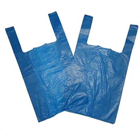 Venuscello® 1000 x Vest Style Carrier Bags Blue Plastic 11" x 17" x 21" 18mu Heavy Duty Carry Bags for Vegetables Fruits Groceries Shopping Cover