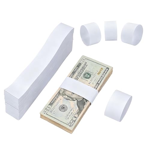 YAZWUR 100Pcs Blank Banknoten Bands für Bargeld, Banknote Papier Geld Cash Band Strap, selbstklebende Währung Riemen Papier Bands Bündel Bill Wrappers für Wraps Geld Organizing (White)