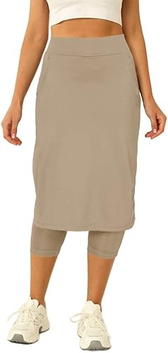 Aurgelmir Falda de tenis para mujer con leggings capri, faldas de golf de longitud hasta la rodilla, faldas atléticas largas para mujer con bolsillos