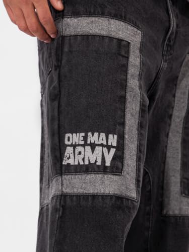 Image of The Souled Store Punisher: Charcoal Denim Men and Boys Buttoned Grey Printed Cotton Super Baggy Fit Jeans