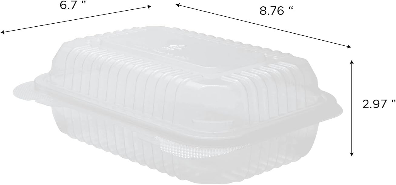 Karat Clamshell Take Out Food Containers [9"x6" - 250 ct] Durable, Microwavable, Stackable, Crack-Resistant To Go Boxes | Translucent