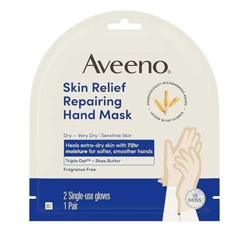Kenvue Aveeno Skin Relief Repairing Hand Mask, Moisturizing Gloves with Triple Oat & Shea Butter for Very Dry Skin, Hand Care for Sensitive Skin, Fragrance-Free, 1 Pair of Single-Use Gloves