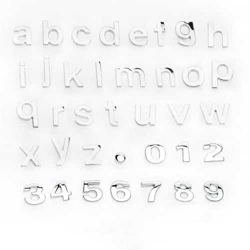 srasakan 車用 立体 エンブレム ステッカー 装飾 ドレスアップ 外装 パーツ アルファベット レター 小文字 数字 ナンバー ステッカー （シルバー, 37個入り）