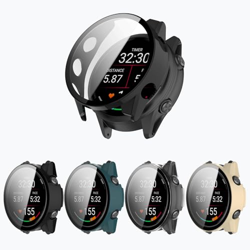 [4-Pack] Screen Protector Case with Tempered Glass Compitible with Garmin Forerunner 970 Smart Watch Hard PC Case Screen Protector Cover Bumper Accessories for Women Men