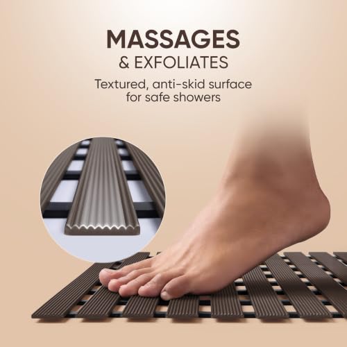 Image of Frido AeroDry Bath Mat, Premium Anti-Slip Bathroom Mat with Firm Grip, Fast-Drain Design & Gentle Massage Texture, Non-Slip PVC Shower Mat for Bathroom Floor - Brown