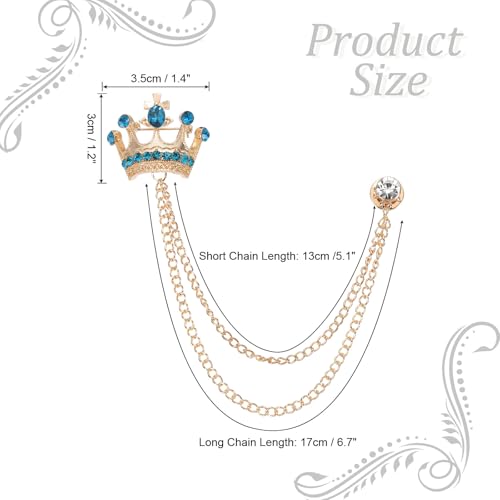 Image of PATIKIL Crown Hanging Chain Brooch Pins | Rhinestone Suit Pins Fashion Crystal Lapel Pins for Women Men