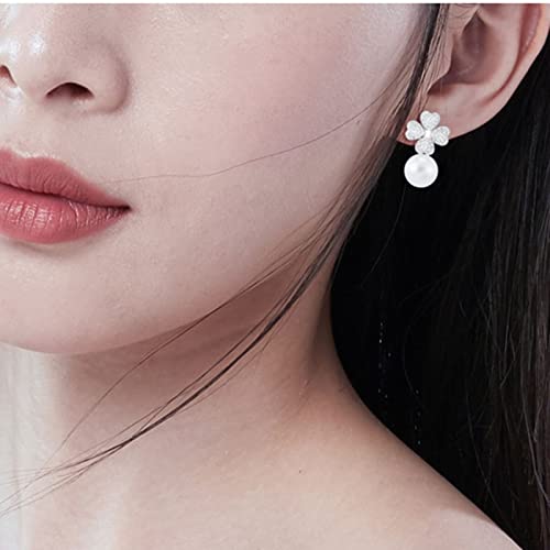 WXKAGF Gioielli di Moda Donna Orecchini Eleganti di Lusso Intarsiati Zirconi Fortunati Quadrifoglio Orecchini con Perle d'Acqua Dolce Orecchini Pendenti Gioielli Orecchini di Fascia Alta
