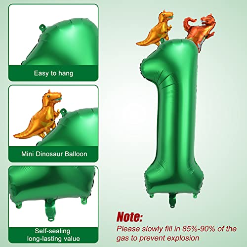40 Inch Dark Green Number 1 Dinosaur Balloon, Aluminum Foil Large Number Balloon Green Balloon Cute Dinosaur Balloon For Birthday Party Anniversary Celebration Decoration #TOP2