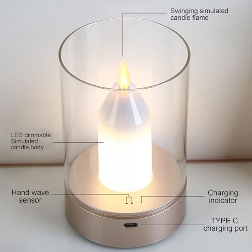 Vela LED de vidrio recargable con sensor de movimiento AUNMAS y luz cálida regulable 5