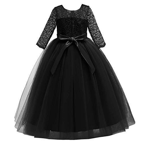 Image of Girls Flower Vintage Floral Lace 3 /4 Sleeves Floor Length Dress Wedding Party Evening Formal Pegeant Dance Gown