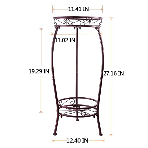 Yhijurs Metal Plant Stand,Indoor Outdoor 2 Tiers Tall Plant Stands,27.1'' Iron Corner Flower Pot Holder, Plant Rack,Display Shelf Racks For Home Garden Office -Brown #TOP4