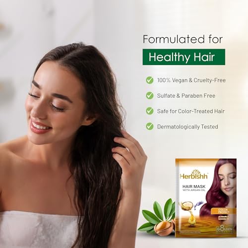 Herbishh Argan Hair Mask - Deep Conditioning & Hydration 25ml x 10 Pouches for Healthier, Nourished Hair | No Sulphates, No Parabens | Travel-Friendly Pack