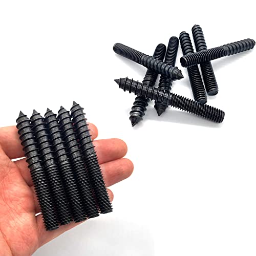 Image of 12 Pack 3 /8-16 x 3 Inch Black Hanger Bolts 3 /8-16 inch Double Headed Bolts 3 /8 Wood Dowel Screw Self-Tapping Screw Hanger Bolts for Furniture Double Head Threaded Rods Bolt 75mm Length