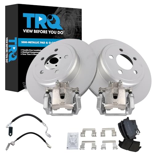 Image of TRQ Rear Brake Pad and Rotor Set Semi Metallic Coated Rotors Calipers Compatible with 2014 Chrysler 300 2013-2014 Dodge Challenger 2006 Charger
