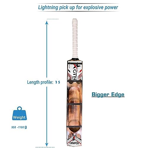 Image of Full Size 33.5 Inch Single Blade Cricket Scoop Burn Design Poplar Willow Bat Set Balance Best for Soft Tennis and Rubber Ball Play Bats for Boys of 12-14 Years (Brun Scoop-01)