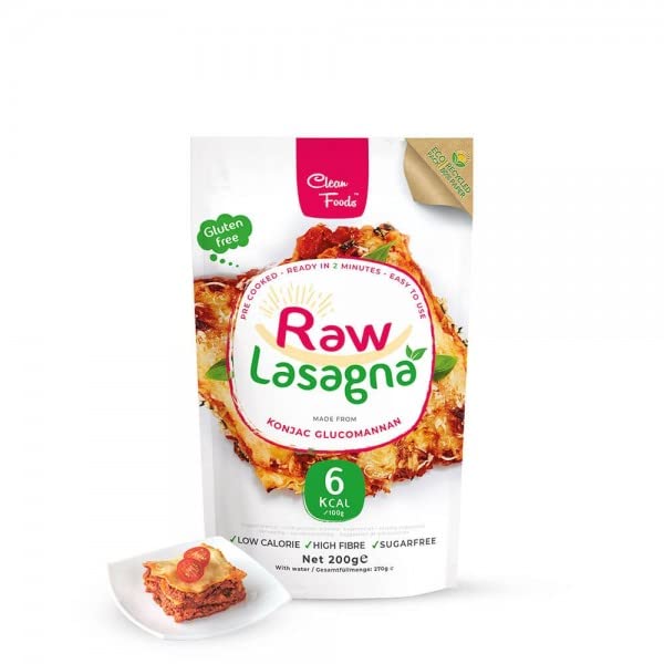 CleanFoods Raw Lasagna 200g I Konjac noodles I vegan gluten free low carb I only 6 calories per 100g I ready in 2 minutes
