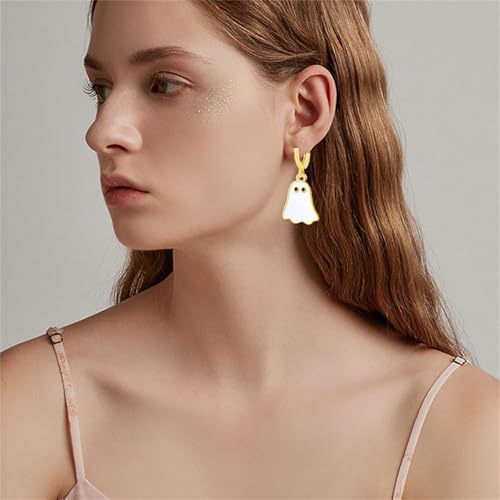 coadipress Halloween Ghost Earrings for Women Cute Funny Spooky Ghost Huggie Hoop Earrings Colorful Enamel Ghost Hoop Earrings Halloween Holiday Party Accessories Fashion Jewelry3