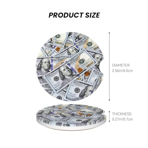 Portavasos de cerámica para carro diseño billete 100 dólares 2 piezas miniatura 5