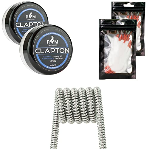 Vorgefertigte Clapton-Spulen, 0,4 Ω, A1, 20 Stück & 20 Stück Schnürsenkel, 100% Bio-Baumwolle für RDA-, RBA-, RDTA-Tanks (20 Stück Spule und 20 Stück Baumwolle) Cover