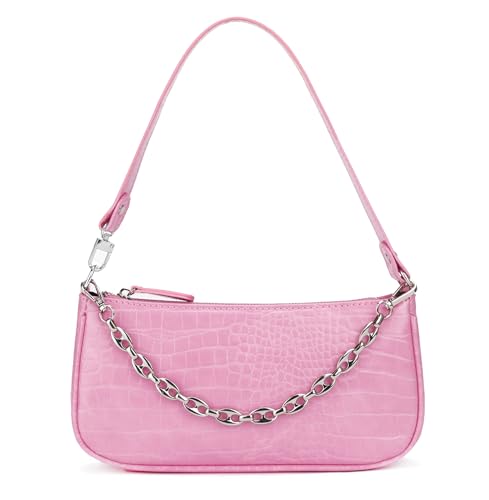 YIUOR Handbag with Chain Strap Retro Faux Leather Classic Clutch Bag Small Shoulder Purse for Women